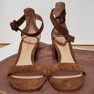 Gianvito Rossi Brown Texas Ankle Strap Sandals Open Toe Pumps